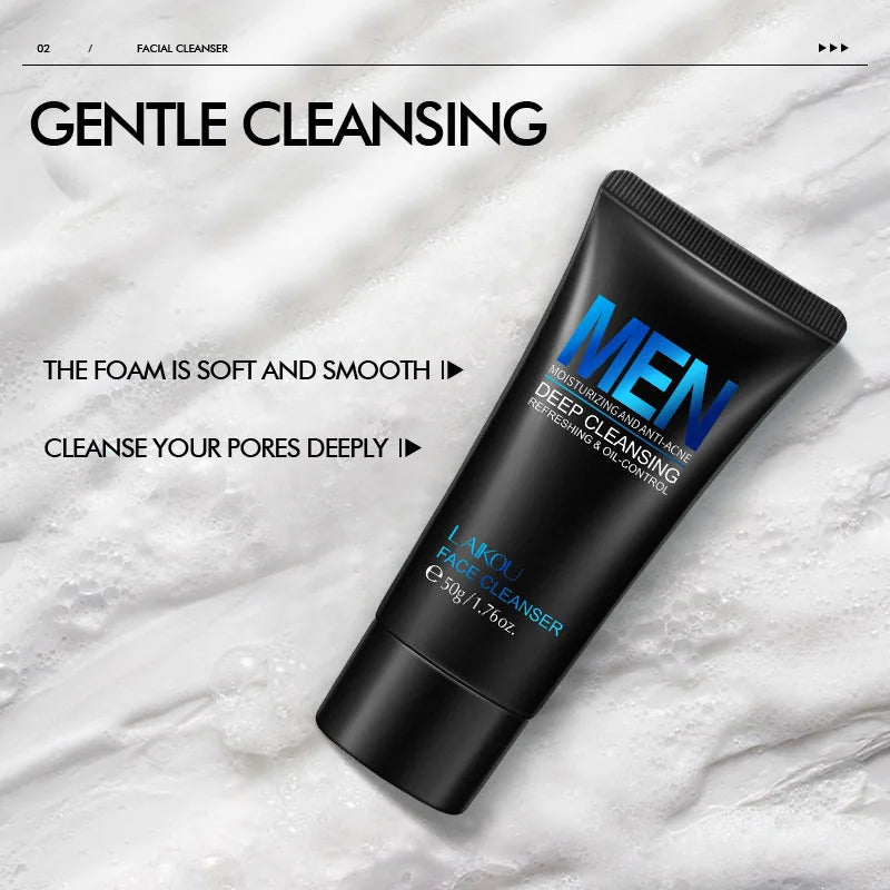 LAIKOU Men's Facial Cleanser - Moisturizing Face Wash, Oil Control, Blackhead Removal, Deep Nourishing Scrub