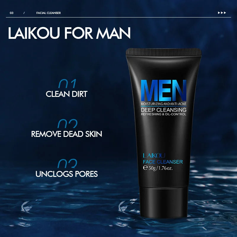 LAIKOU Men's Facial Cleanser - Moisturizing Face Wash, Oil Control, Blackhead Removal, Deep Nourishing Scrub