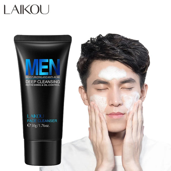 LAIKOU Men's Facial Cleanser - Moisturizing Face Wash, Oil Control, Blackhead Removal, Deep Nourishing Scrub