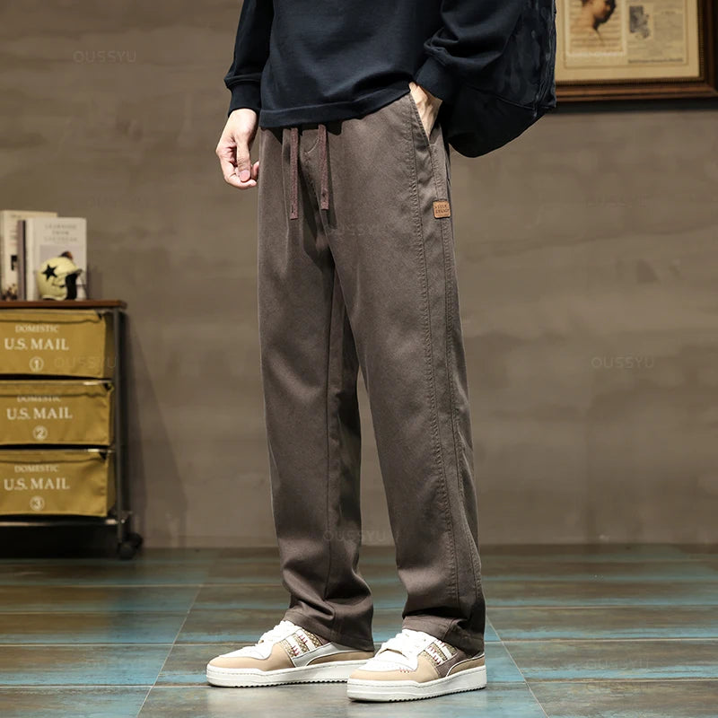 Men's Soft Lyocell Cargo Pants - Loose Straight, Elastic Waist, Casual Korea Style