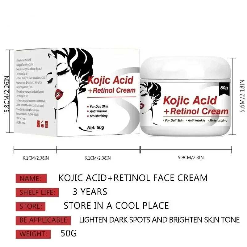 Kojic Acid Retinol Cream - Skin Brightening, Melasma & Fine Line Fading, Moisturizing Care for Women