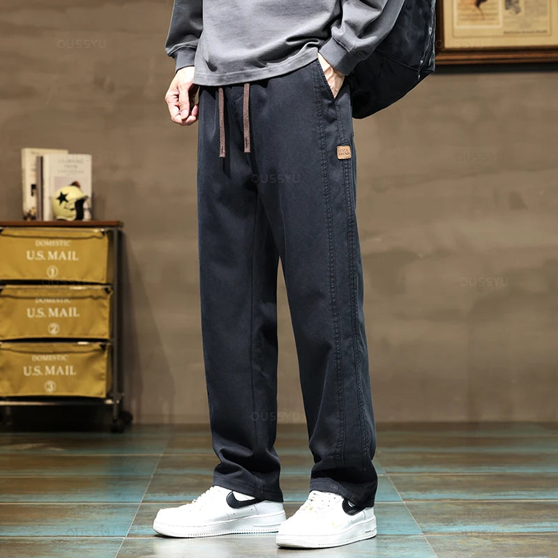 Men's Soft Lyocell Cargo Pants - Loose Straight, Elastic Waist, Casual Korea Style