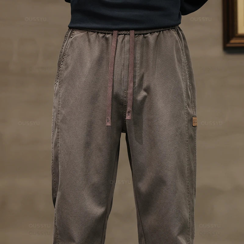 Men's Soft Lyocell Cargo Pants - Loose Straight, Elastic Waist, Casual Korea Style