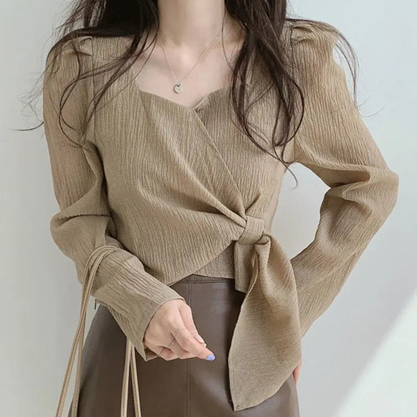 Women's Summer Asymmetrical Shirt - Casual Vintage Blouse, Korean Style, New Collection 2024