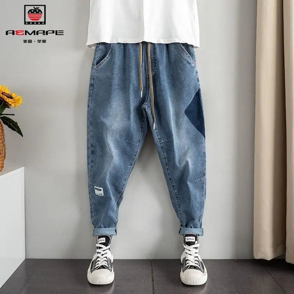 Men's Harem Jeans - Baggy Drawstring Denim, Stylish Casual Hip Hop Streetwear for Spring and Autumn