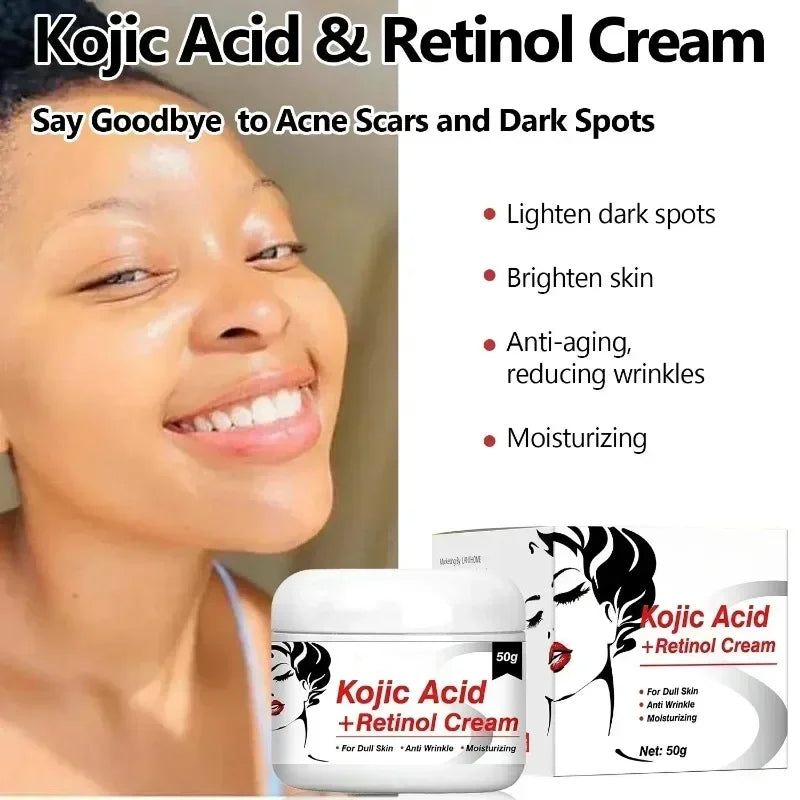 Kojic Acid Retinol Cream - Skin Brightening, Melasma & Fine Line Fading, Moisturizing Care for Women