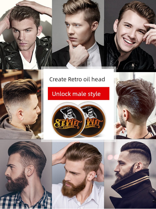 Skull Retro Hair Oil - Men's Back Head Styling Balm, Fluffy Hair Gel, Water-Based Pomade