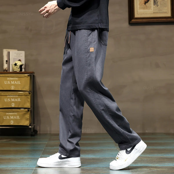 Men's Soft Lyocell Cargo Pants - Loose Straight, Elastic Waist, Casual Korea Style