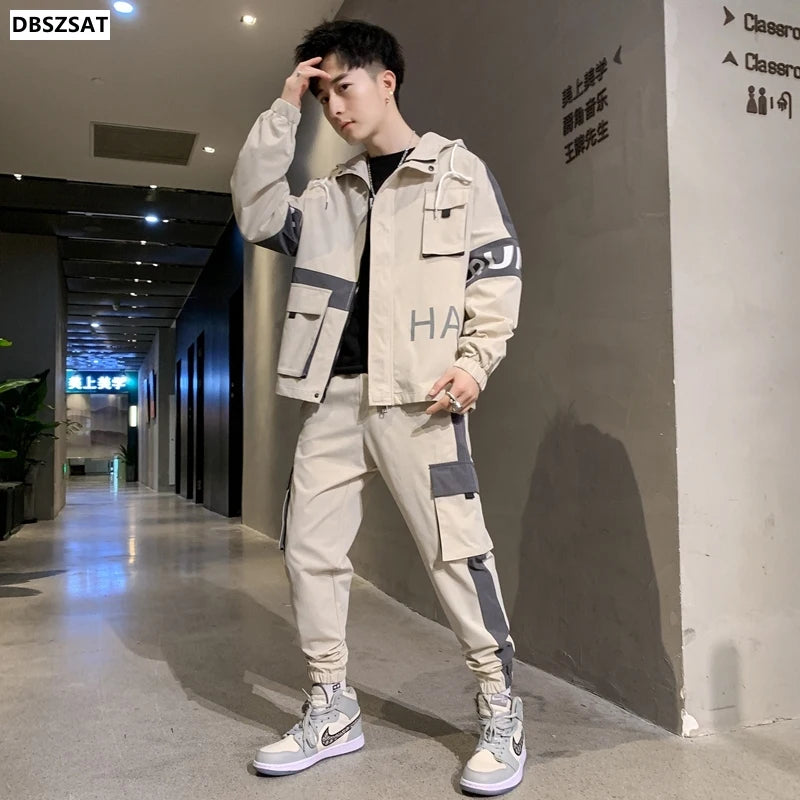 Men's Spring/Summer Tracksuit - Hooded T-Shirt + Pants Set, Hip Hop Running Suit, Up to 4XL