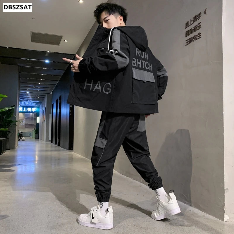 Men's Spring/Summer Tracksuit - Hooded T-Shirt + Pants Set, Hip Hop Running Suit, Up to 4XL