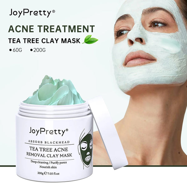 Tea Tree Face Mask - Deep Cleansing Green Clay Mud, Oil Control, Moisturizing Skincare, 200g