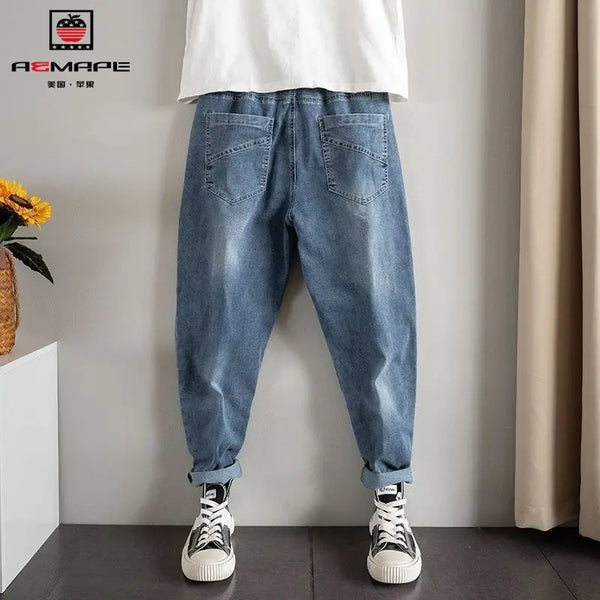 Men's Harem Jeans - Baggy Drawstring Denim, Stylish Casual Hip Hop Streetwear for Spring and Autumn