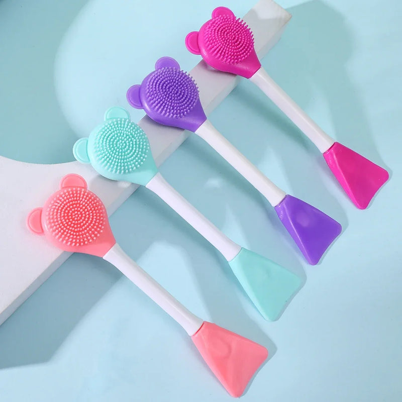 Double Head Facial Mask Brush - Silicone Applicator & Spatula for Skin Cleansing & Makeup Tools