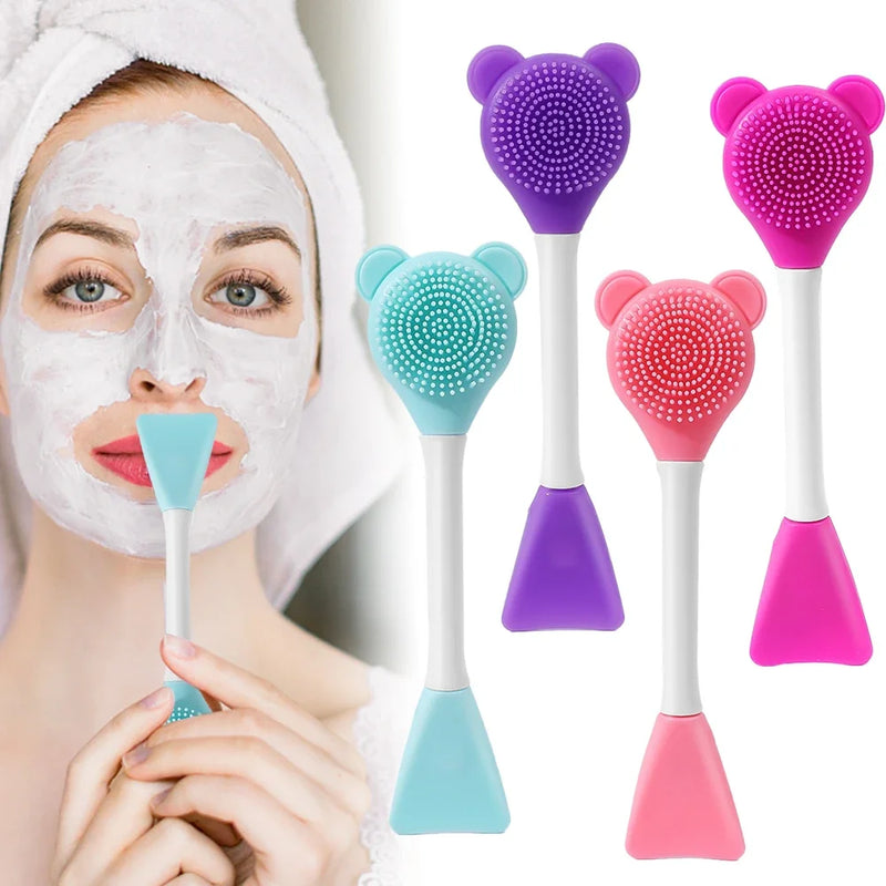 Double Head Facial Mask Brush - Silicone Applicator & Spatula for Skin Cleansing & Makeup Tools