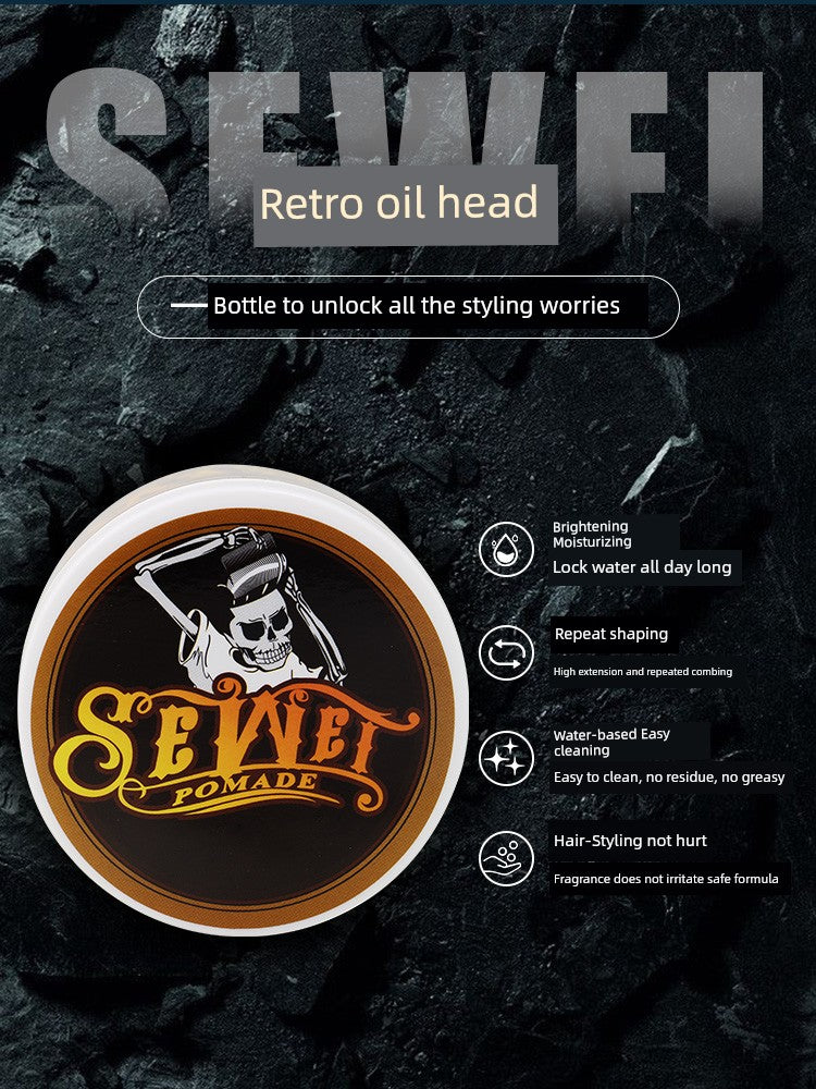 Skull Retro Hair Oil - Men's Back Head Styling Balm, Fluffy Hair Gel, Water-Based Pomade